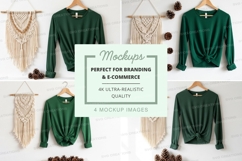 Green long sleeve t-shirt mockup with macrame wall art Product Image 1