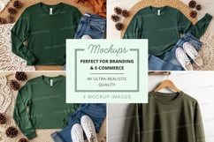 Long sleeve t-shirt mockup in dark green Product Image 1