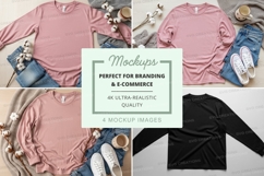 Long sleeve t-shirt mockup in pink and black Product Image 1