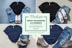 Flat lay mockup of t-shirts with jeans and shoes Product Image 1