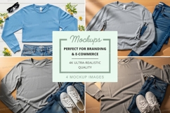 Flat lay mockup of casual outfits with t-shirts and sweatshi Product Image 1
