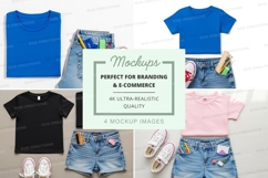 T-shirt mockup with denim shorts and sneakers Product Image 1