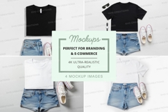 Outfit mockup with t-shirt and denim shorts Product Image 1