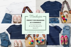 Flat lay mockup of casual outfits with t-shirts, jeans, and Product Image 1