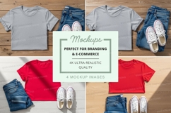 Flat lay mockup of t-shirts with jeans and sneakers Product Image 1