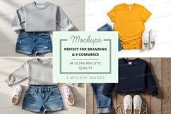Flat lay mockup of casual outfits with t-shirts and sweatshi Product Image 1