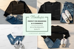 Flat lay mockup of black sweatshirt with jeans and sneakers Product Image 1