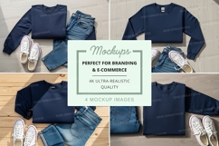 Outfit mockup - blue sweater, blue jeans, and white sneakers Product Image 1