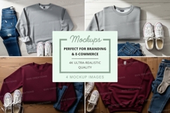 Flat lay mockup of sweatshirts, jeans, and sneakers Product Image 1