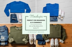 Flat lay mockup of outfits with sweaters, jeans, and sneaker Product Image 1