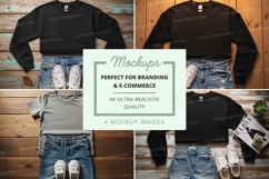 Flat lay mockup of t-shirts with jeans and sneakers Product Image 1