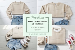 Crop top sweatshirt mockup with denim and sneakers Product Image 1