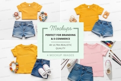 Children's clothing mockup - t-shirt and shorts with accesso Product Image 1