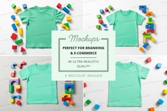 Four t-shirt mockups with colorful building blocks Product Image 1