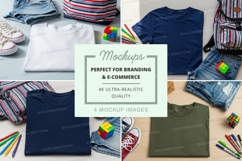 Flat lay mockup of t-shirts, sneakers, and school supplies Product Image 1