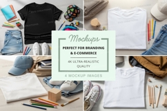 Flat lay mockup of various stationery and apparel items Product Image 1