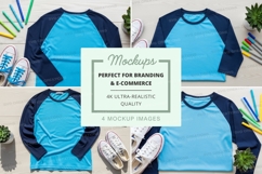 Baseball tee mockup in blue and navy Product Image 1