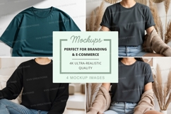 Black oversized t-shirt mockup on woman casual lifestyle Product Image 1