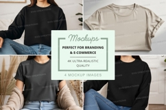 Black oversized t-shirt mockup on woman casual lifestyle Product Image 1