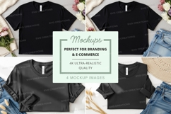 Black t-shirt mockup on denim jeans floral background Product Image 1