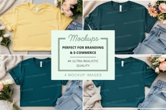 T-shirt mockup on denim with floral flat lay design Product Image 1