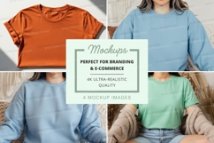 Woman wearing crop top mockup on sofa minimalist display Product Image 1