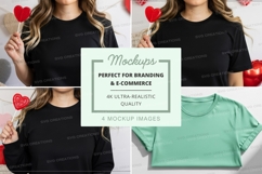 Woman black crop top mockup with red hearts background Product Image 1
