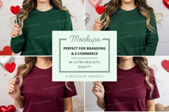 Woman holding heart mockup on white background with red conf Product Image 1