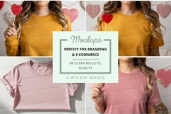 Woman holding heart balloons mockup on pink backdrop Product Image 1