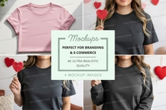 Woman holding red heart mockup t-shirt design template Product Image 1