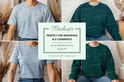 Woman in casual mockup tshirt and sweater on white brick wal Product Image 1
