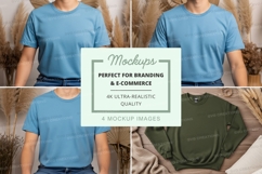Blank blue t-shirt mockup on wooden hanger outdoor natural l Product Image 1