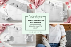 White t-shirt mockup on woman with floral decor Product Image 1