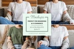 Casual t-shirt mockup on sofa with natural light Product Image 1