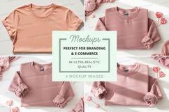 Pink long sleeve crop top mockup on floral fabric Product Image 1