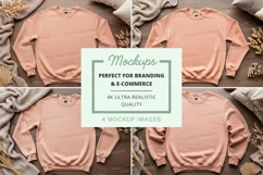 Pink sweatshirt mockup on neutral textured fabric Product Image 1