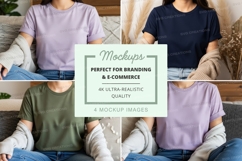 T-shirt mockup set on couch lifestyle display Product Image 1