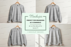 Gray sweatshirt mockup on wooden hanger minimalist display Product Image 1