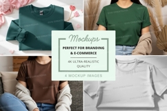 Women wearing oversized t-shirt mockup on couch minimalist l Product Image 1