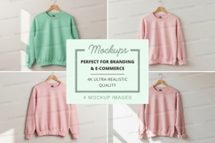 Pastel sweatshirt mockup on wooden hanger minimalist display Product Image 1