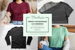 Women's casual t-shirt mockup on bed minimalist lifestyle Product Image 1