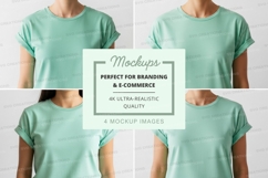 Green t-shirt mockup on white brick wall minimal design Product Image 1