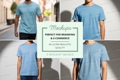Man walking in blue t-shirt mockup urban lifestyle Product Image 1