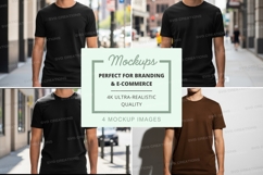 Black t-shirt mockup walking urban street lifestyle Product Image 1