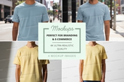 Man in blank t-shirt mockup urban street background Product Image 1