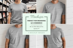 Gray t-shirt mockup on man in studio white background Product Image 1