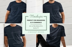 Black t-shirt mockup man casual pose white wall Product Image 1