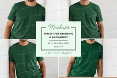 Green t-shirt mockup on white brick wall background Product Image 1