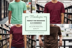 Man t-shirt mockup library bookshelf lifestyle display Product Image 1