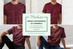 Man wearing maroon t-shirt mockup white background Product Image 1